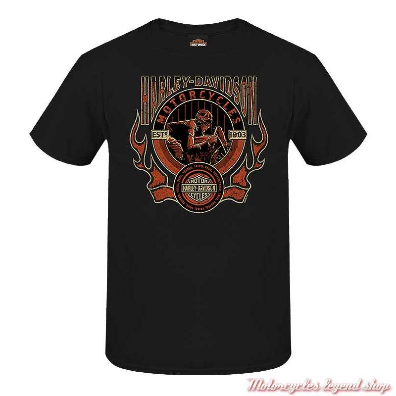 Tee- shirt Heat Harley-Davidson homme, noir, manches courtes, Cornouaille Moto Quimper Bretagne, R004424