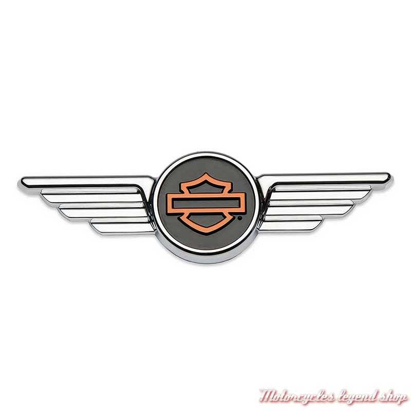 Médaillon décoratif adhésif Winged Bar & Shield Harley-Davidson, chromé, et noir, 12 x 4 cm, 14101836