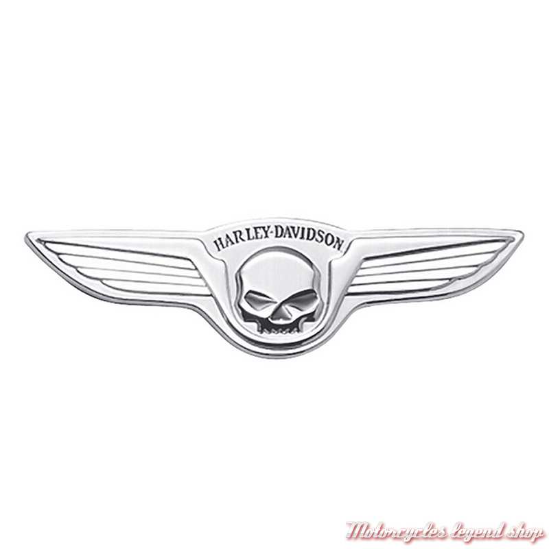 Médaillon décoratif adhésif Winged Skull Harley-Davidson, chromé, 12 x 4 cm, 91723-02