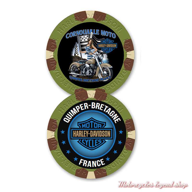 Jetons de Poker Bigoud H-D Quimper blanc/noir - Motorcycles Legend shop