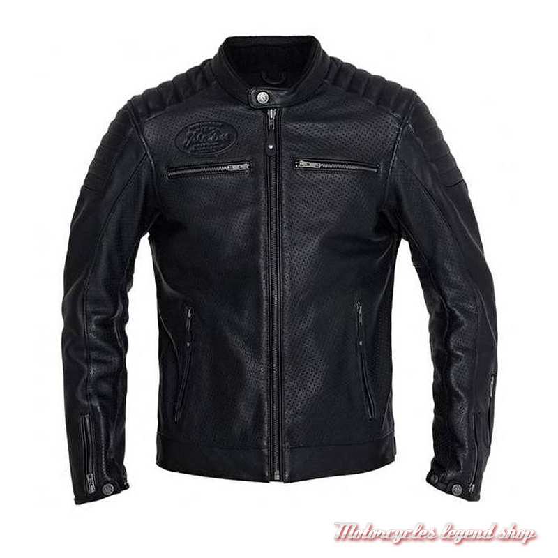 Blouson cuir perforé Storm Black John Doe homme, noir, protections coudes épaules, JLE6003