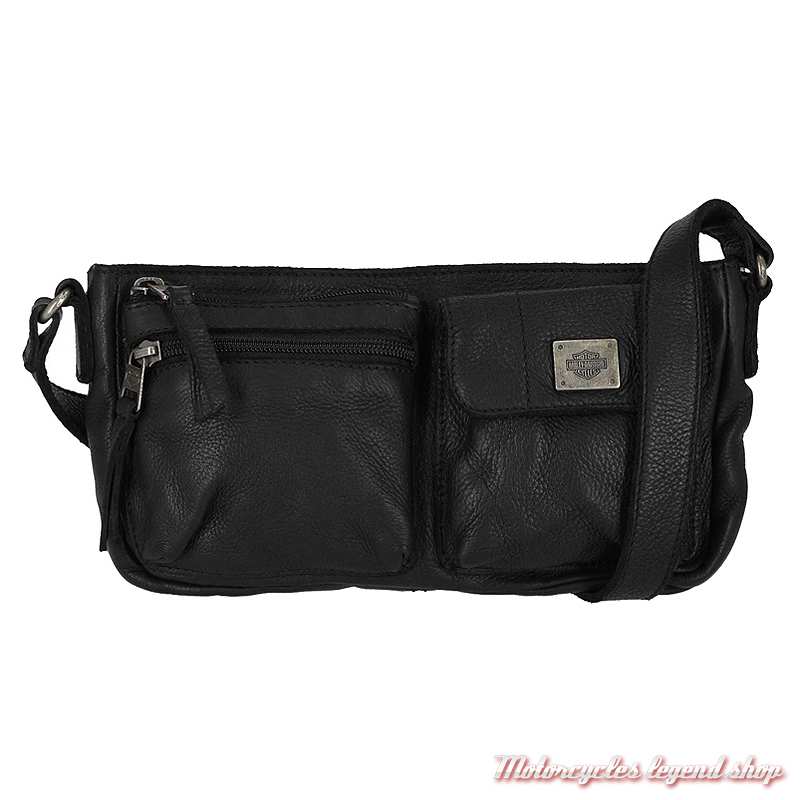 Sac besace cuir lavé Harley-Davidson, noir, bandoulière, MHW050/08