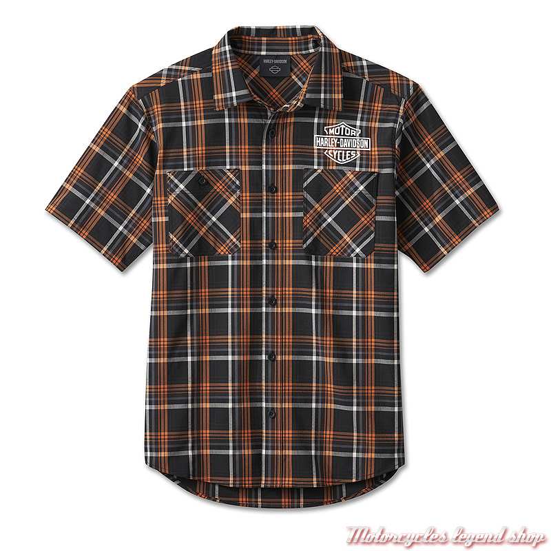 Chemisette Spirit Of Freedom Harley-Davidson homme, à carreaux orange, noir, ripstop, polyester, 96556-24VM