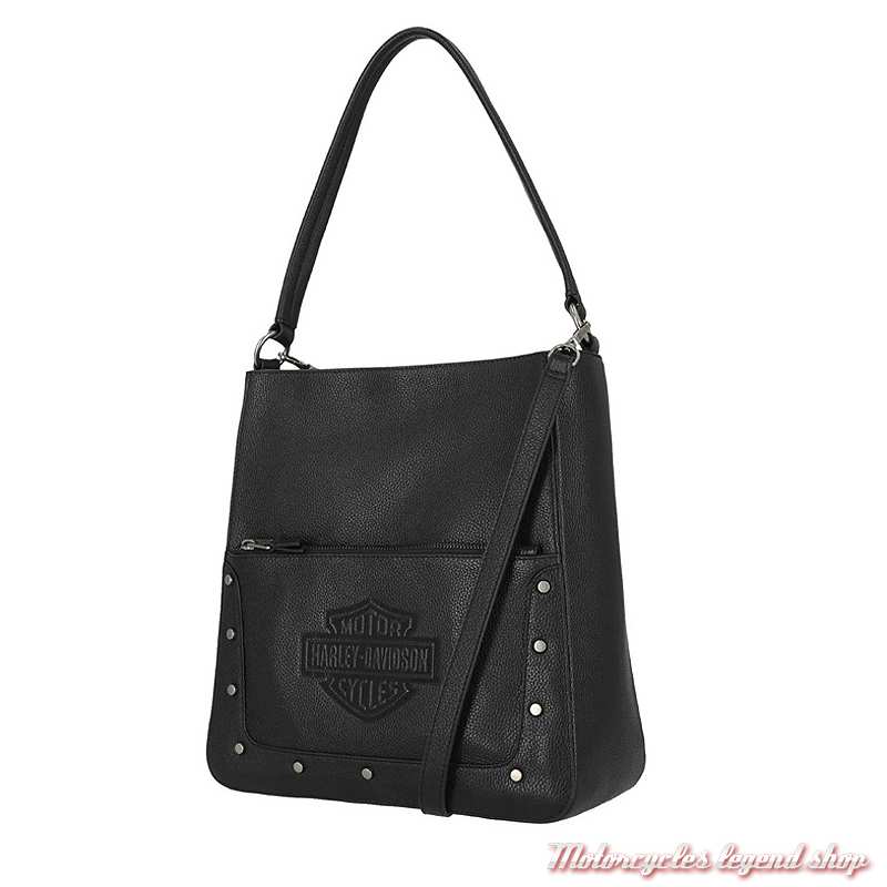 Sac à main cuir Hobo Bar & Shield Harley-Davidson, noir, 1 anse, MHW043/08