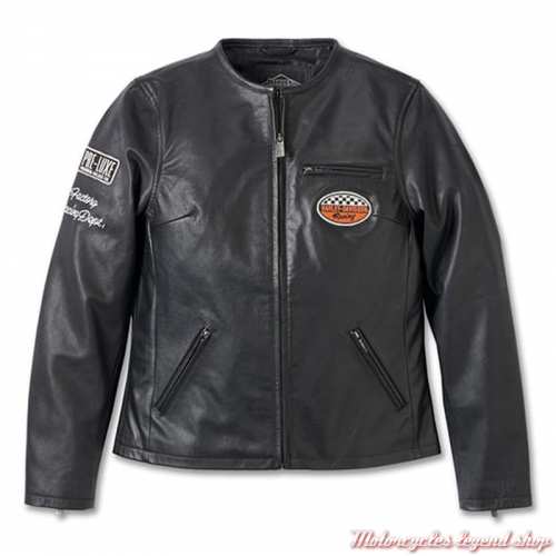 Blouson cuir Cafe Racer 120th Anniversary Harley-Davidson femme, noir, patchs, non homologué, 97052-23VW