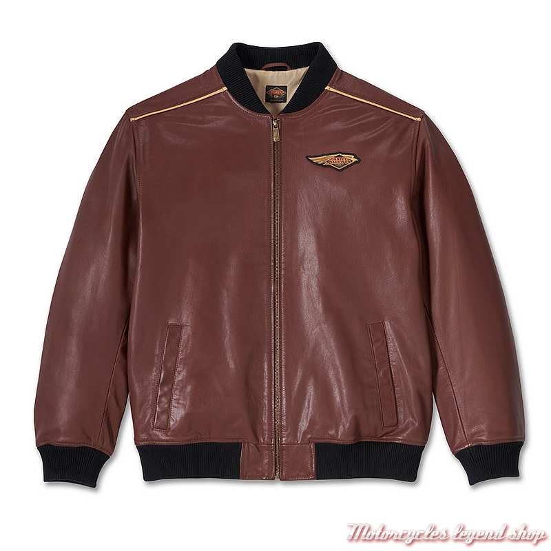 Blouson cuir 120th Anniversary Harley-Davidson homme, bombers, marron, 97035-23VM