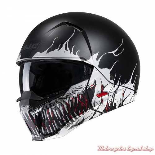 Casque I20 Skull Scraw noir/blanc MC5SF HJC, mentonnière amovible, 186275