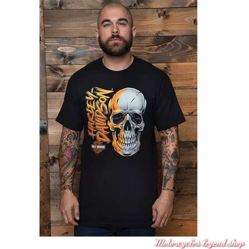 Tee-shirt Grit Skull Harley-Davidson homme, Cornouaille Moto Quimper Bretagne, noir, manches courtes, coton, 40291588