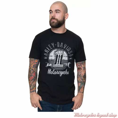 Tee-shirt Gray Wrench Harley-Davidson homme, Cornouaille Moto Quimper Bretagne, noir, manches courtes, coton, 40291593