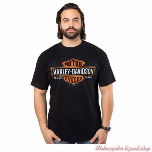 Tee-shirt Elongated B&S Harley-Davidson homme, Cornouaille Moto Quimper Bretagne, noir, manches courtes, coton, 40291547