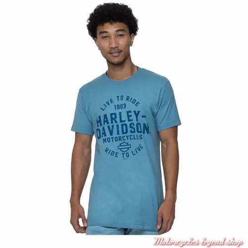 Tee-shirt Galaxy Harley-Davidson homme, Cornouaille Moto Quimper Bretagne, bleu, manches courtes, coton, 40291595