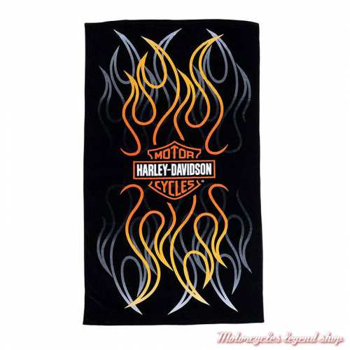 Serviette de plage Bar & Shield Flames Harley-Davidson, noir, orange, coton, 170 x 90 cm, HDL-19510