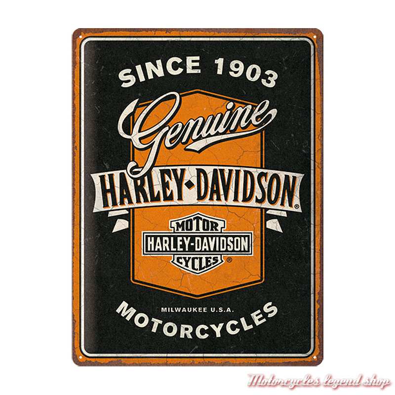 Plaque métal Genuine Motorcycles Ribbon Harley-Davidson, 30 x 40 cm, 23360