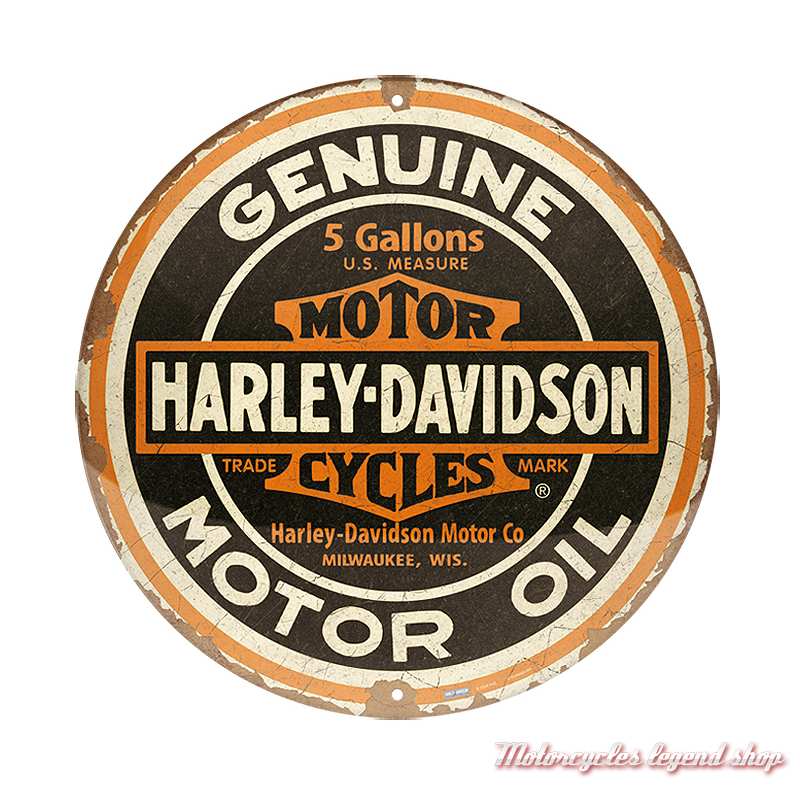 Plaque métal Oil Round Harley-Davidson, rétro, diamètre 35 cm, 25103