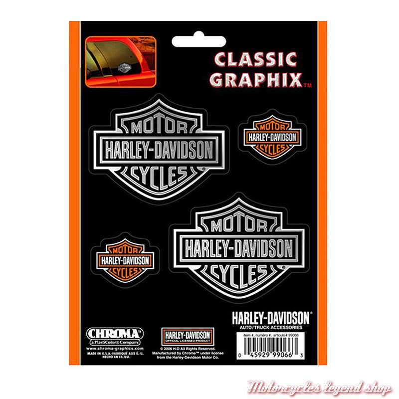 4 Stickers de vitre Bar & Shield Harley-Davidson, argent, orange, 8 x 6 cm, 4 x 3 cm CG99066