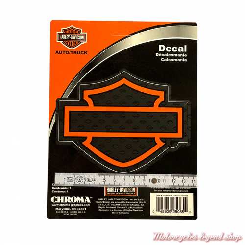 Sticker Bar & Shield Silhouette Harley-Davidson, noir et orange, 13 x 15 cm, CG25065