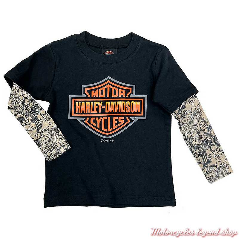 Tee-shirt mesh Tattoo Harley-Davidson enfant, manches longues tatouage, noir, coton, poly, 1070151