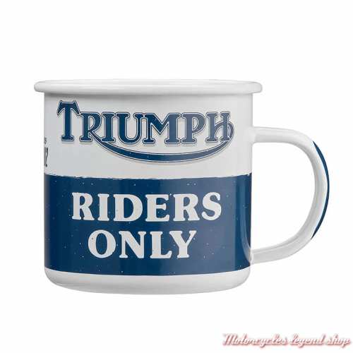 Mug Enamel Riders Only Triumph, 36 cl, métal émaillé, bleu et blanc, dos, MLMA24902