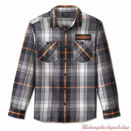 Chemise Plaid Stacked Harley-Davidson homme, manches longues, noir, orange, coton, 96040-25VM