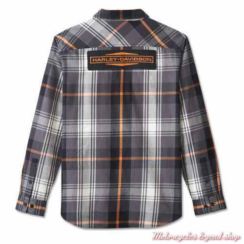 Chemise Plaid Stacked Harley-Davidson homme, manches longues, noir, orange, coton, dos, 96040-25VM