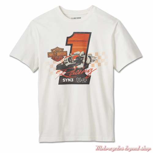 Tee-shirt One Racer Harley-Davidson hommee, blanc, manches courtes, coton, 96014-25VM