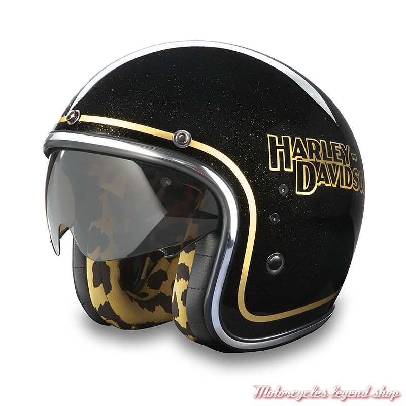 Casque Jet gloss metal noir Harley-Davidson femme, interieur leopard, 97117-25EX