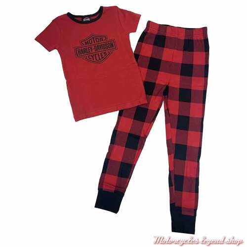 Ensemble pyjama fille Harley-Davidson, haut rouge, bas plaid noir, rouge, coton, 8020400, 8030400 