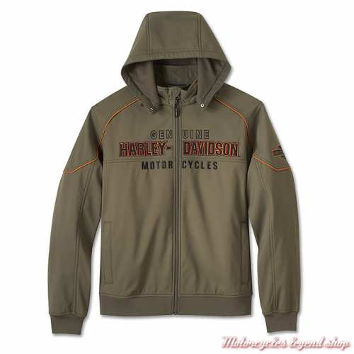 Blouson polaire Idyll Windproof Harley-Davidson, capuche amovible, kaki, polyester, 97410-25VM