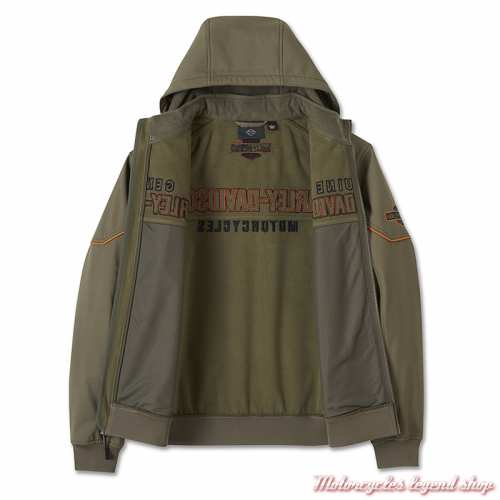 Blouson polaire Idyll Windproof Harley-Davidson, capuche amovible, kaki, polyester, intérieur, 97410-25VM