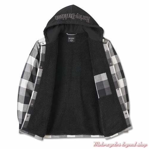 Surchemise à carreaux Sherpa Harley-Davidson homme, noir, blanc, à capuche, coton, intérieur, 96134-25VM