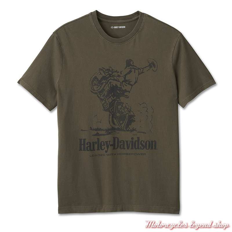 Tee-shirt Cowboy Harley-Davidson homme, kaki, coton, manches courtes, 96123-25VM