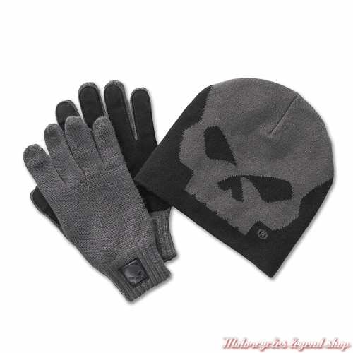 Ensemble bonnet et gants Willie G. black Harley-Davidson homme, noir, gris, tricot, acrylique,97657-25VM