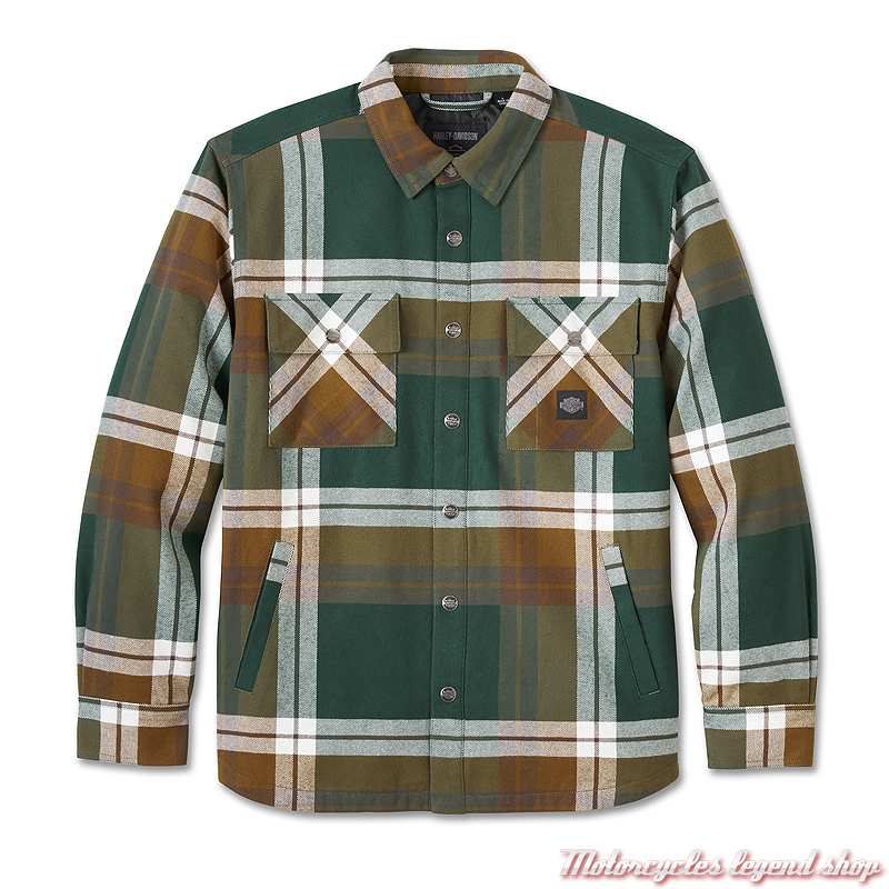 Surchemise In Between The Line Harley-Davidson homme, Plaid, vert, marron, coton, 96038-25VM