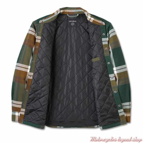 Surchemise In Between The Line Harley-Davidson homme, Plaid, vert, marron, coton, intérieur, 96038-25VM