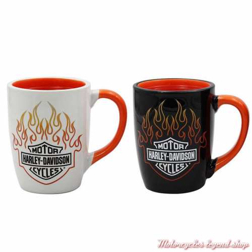 Ensemble 2 mugs Flames Color Change Harley-Davidson, 45 cl, noir et blanc, orange, chaud, HDL-18629