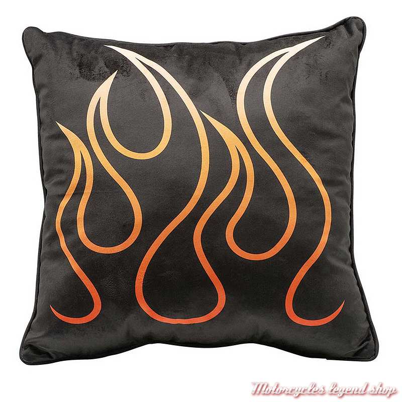 Coussin Flames Harley-Davidson velours noir, 45 x 45 cm, recto, HDL-19509