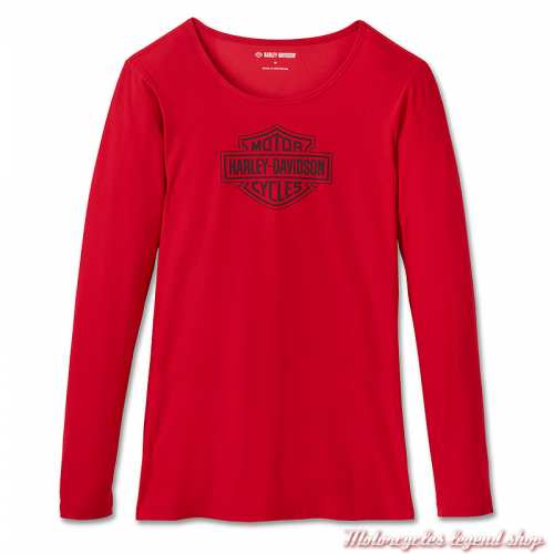 Pyjama Bar &amp; Shield femme Harley-Davidson, t-shirt rouge manches longues, coton, 96162-25VW