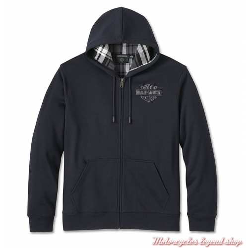 Sweatshirt Bar & Shield Plaid Harley-Davidson homme, noir, zip, capuche, coton, poly, 96010-25VM 