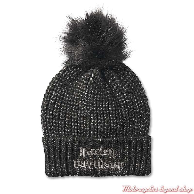 Bonnet Pom Pom Harley-Davidson femme, noir, fil argent, acrylique, polyester, 97679-25VW