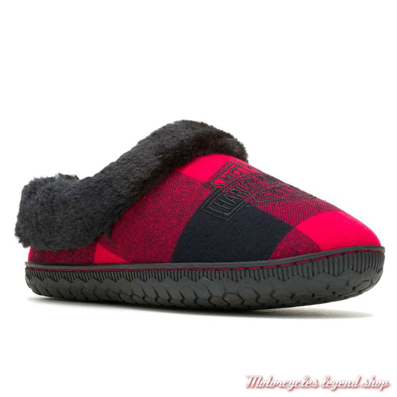 Chaussons Plaid femme Harley-Davidson, noir et rouge, fourrés, D83937