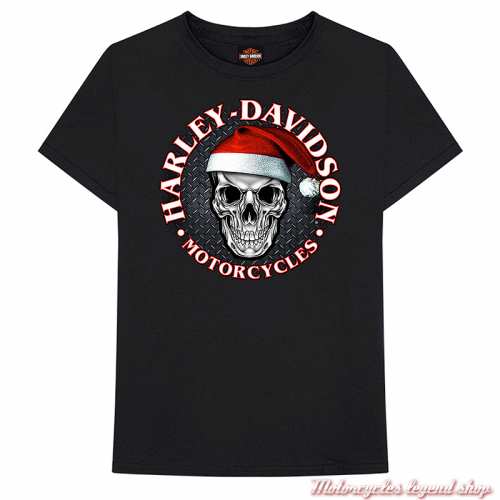 Tee-shirt Santa Skull Harley-Davidson homme Cornouaille Moto Quimper Bretagne, noir, manches courtes, coton, 40291864