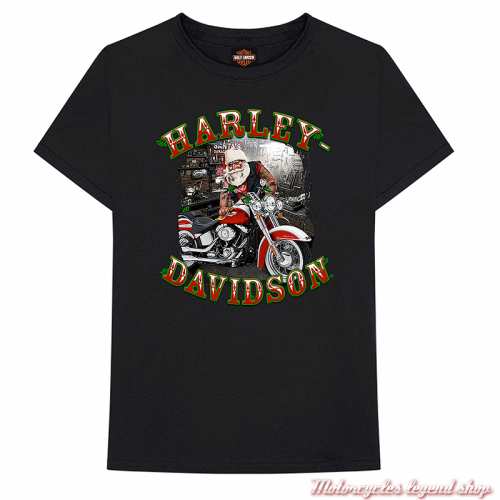 Tee-shirt Noël Workshop Harley-Davidson homme Cornouaille Moto Quimper Bretagne, noir, manches courtes, coton, 40291861