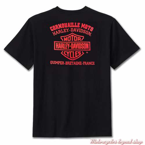 Tee-shirt Noël Workshop Harley-Davidson homme Cornouaille Moto Quimper Bretagne, noir, manches courtes, coton, dos, 40291861