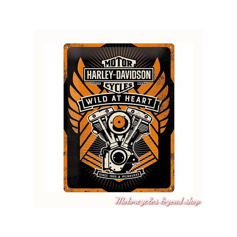 Plaque métal Wild at Heart Harley-Davidson, 30 x 40 cm, rétro, 23222