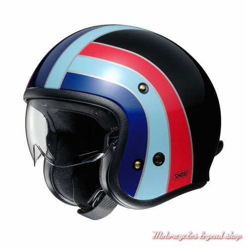 Casque J.O Nostalgia Shoei, vintage, noir, bleu, rouge