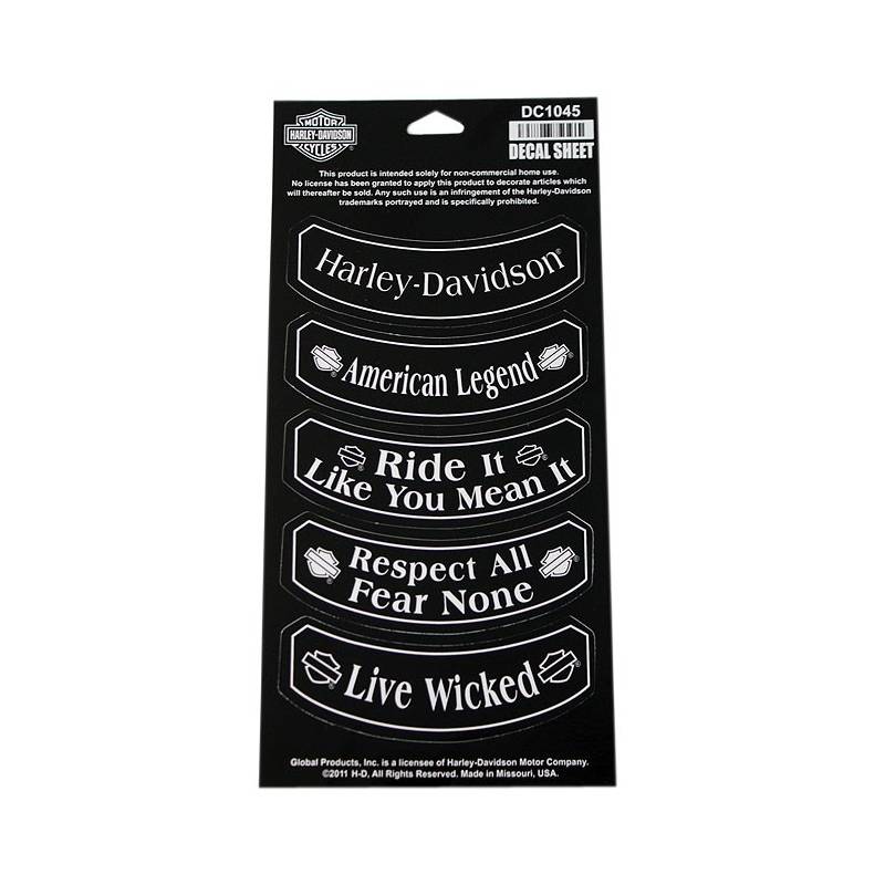 5 stickers, forme banane, noir & blanc, Harley-Davidson DC1045 