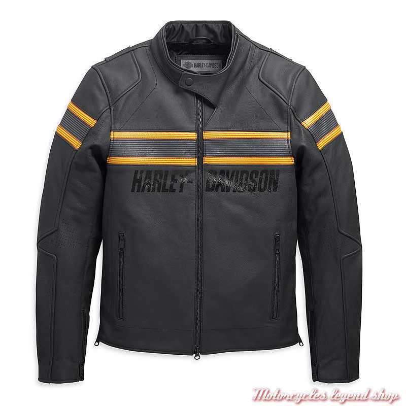 Harley Davidson homme COMMAND veste en cuir noir 2XL à rayures blanches  98007-18